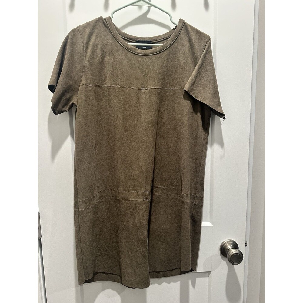 VICI Collection Faux Suede Taupe Short Sleeve Shift Dress Women’s Casual Chic L